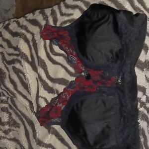 Rhonda Shear Sexy Black and Red Lace Bra